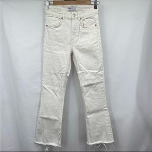 Zara White Flare Leg Raw Hem Jeans, crop skinny